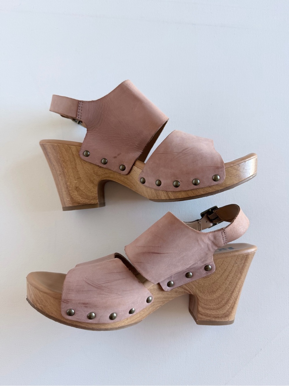 Kork-Ease Pink Leather Studded Platform Clog Sandals 70s Boho Size 9